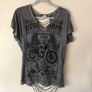 Vocal Gray Graphic Cutout Top